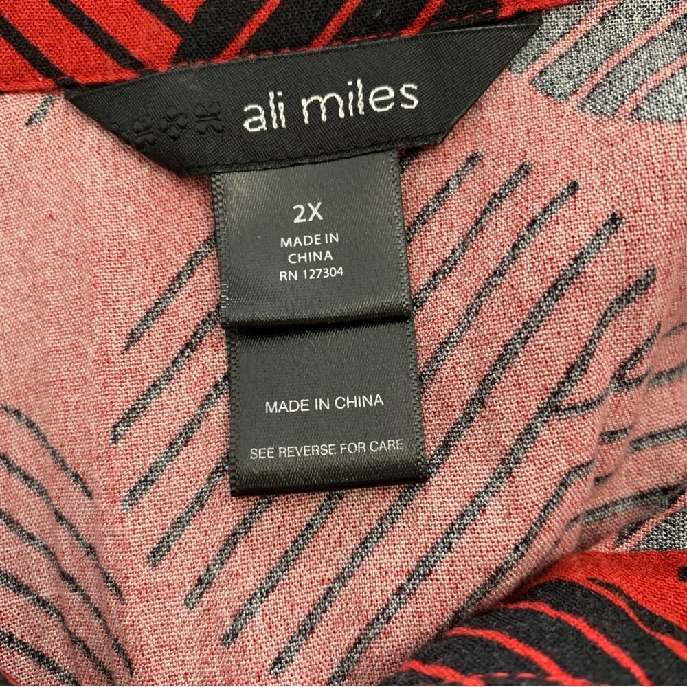 Ali Miles Blouse Top Womens 2X Wired Collar Popover Pockets Geometric Dots Artsy - Picture 13 of 16